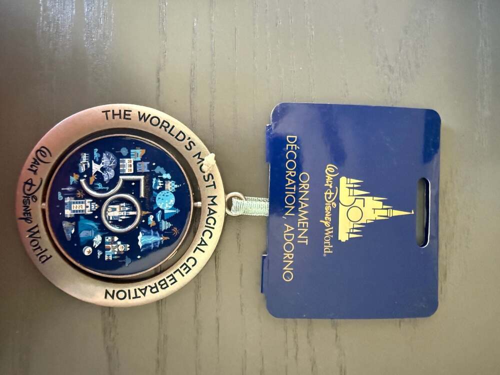 Walt Disney World 50th Anniversary Mickey Mouse Metal Spin Ornament NEW